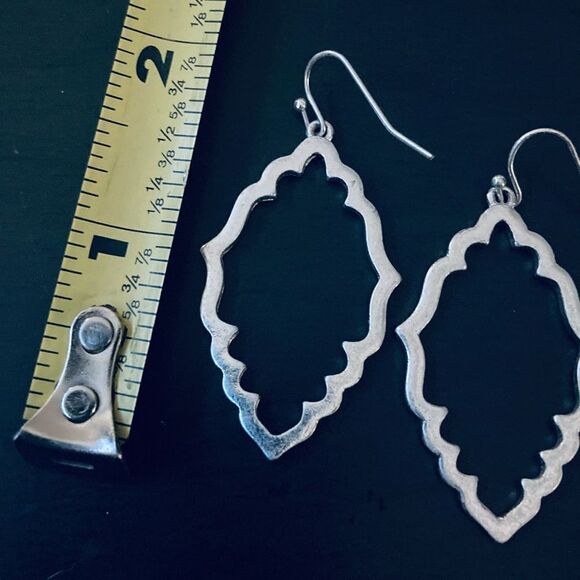 Silver Geometric Drop Earrings - Picture 2 of 3